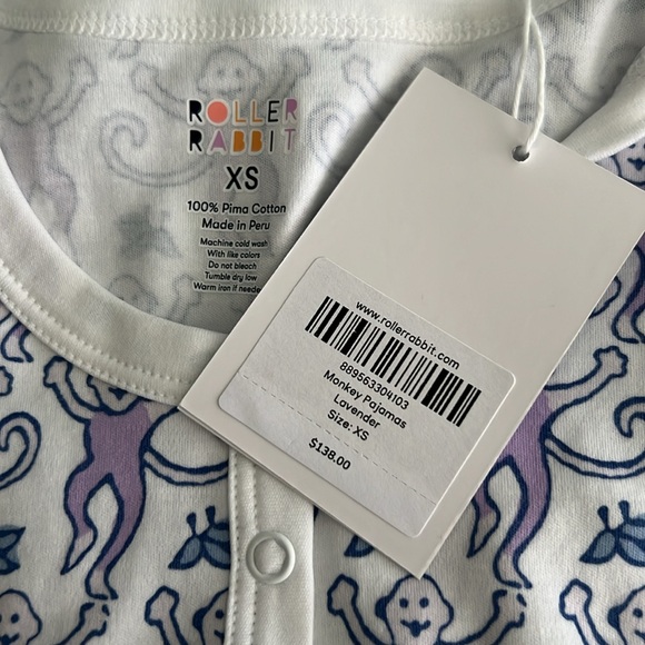 Roller Rabbit Monkey long sleeve pajamas in lavender size XS NWT - Picture 3 of 4